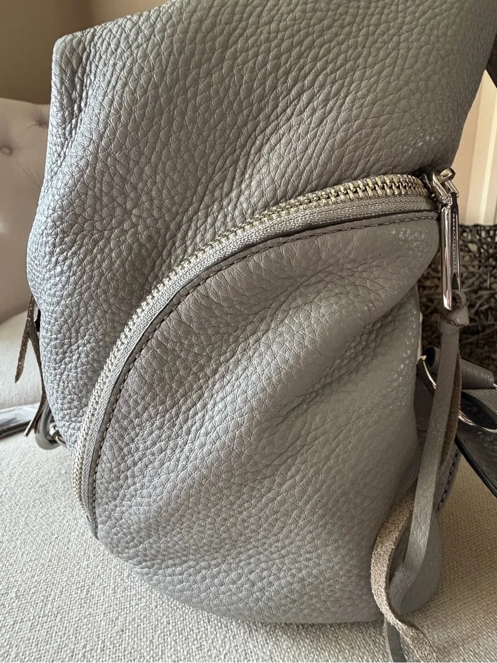 Rebecca Minkoff Gray Pebbled Leather Julian Backpack Medium w/ Silver Hardware